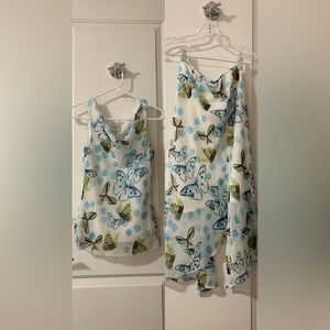 Butterfly Print Sleeveless Top And Midi Skirt Set y2k